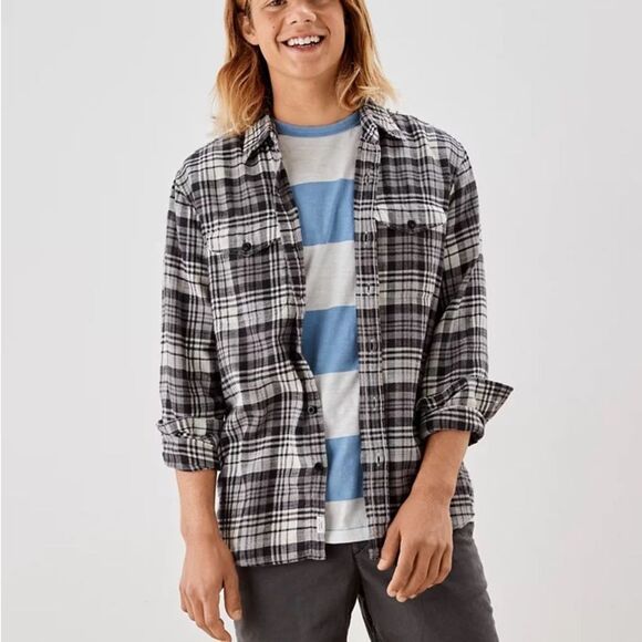 American Eagle Flannel Plaid Shirt Large Grey NWT in packaging - Picture 1 of 8